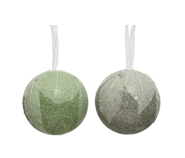 Brokatowa bombka styropianowa z liściem 8 cm świąteczna dekoracja