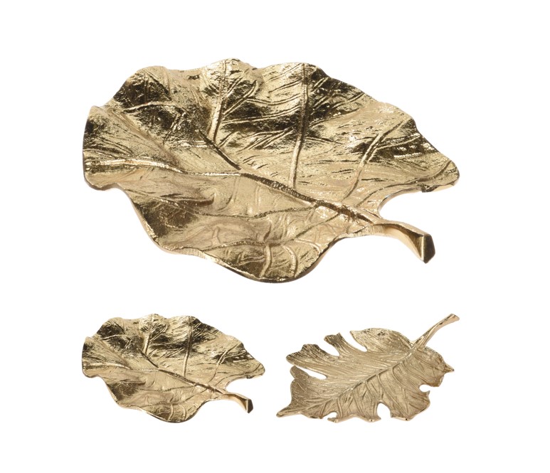 Talerz dekoracyjny liść złoty aluminiowy 24x21 cm ozdoba stołu prezent