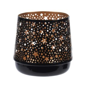 Metalowy świecznik ażurowy złoto-czarny dekoracyjny elegancki 16 cm