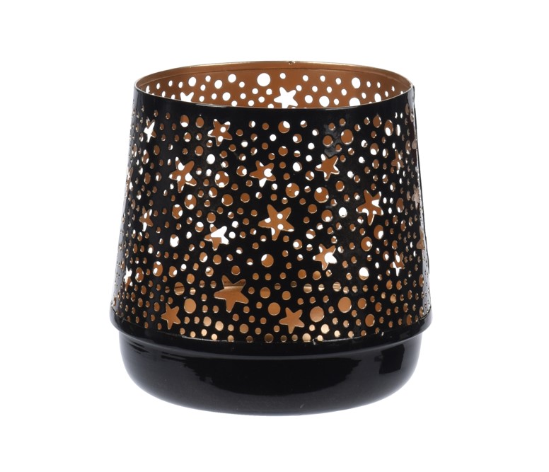 Metalowy świecznik ażurowy złoto-czarny dekoracyjny elegancki 16 cm