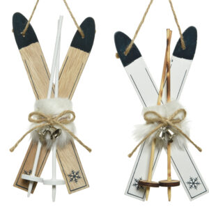 Drewniana zawieszka narty – rustykalna, świąteczna dekoracja choinkowa