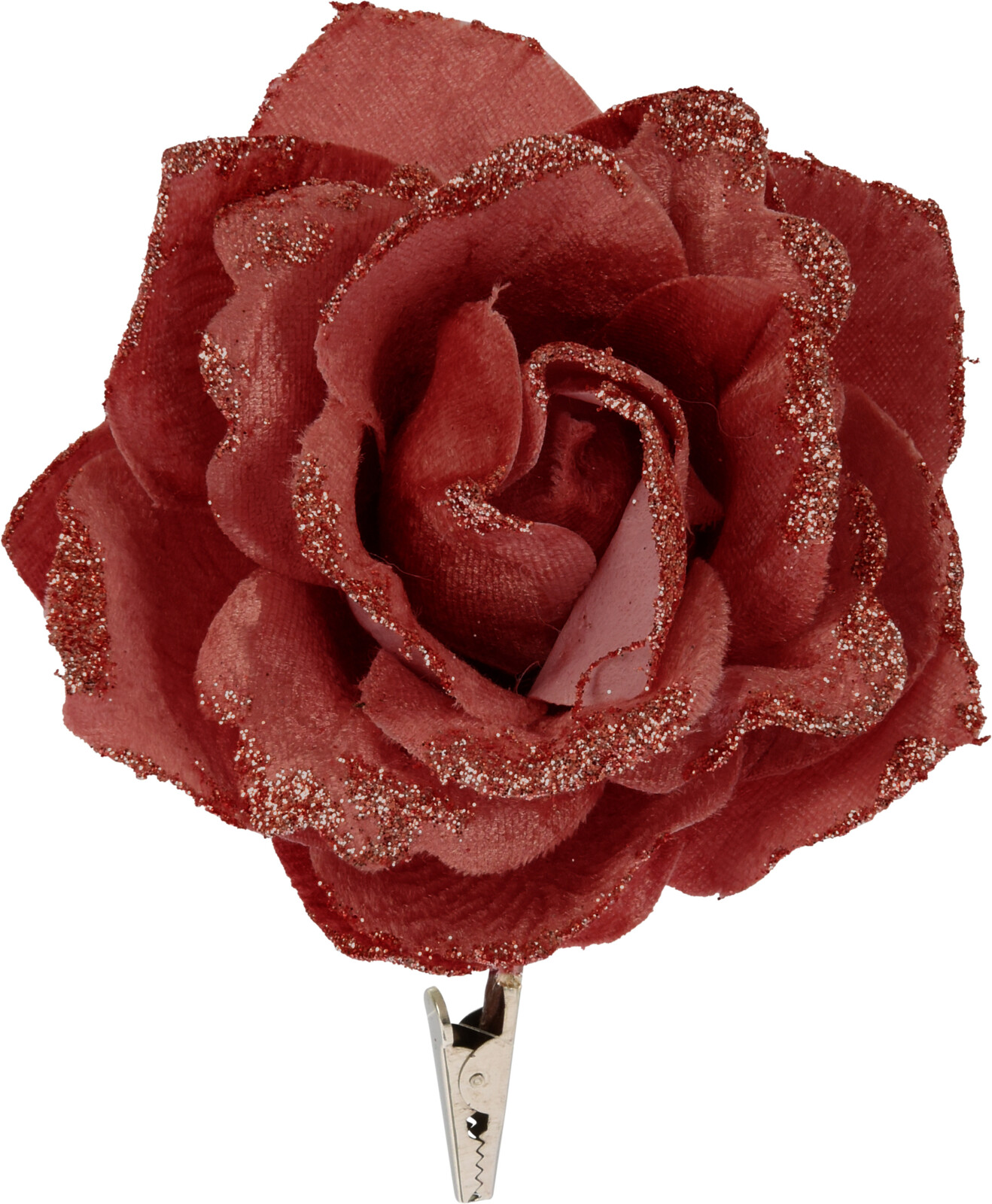 Czerwona róża z brokatem i cekinami – elegancka dekoracja świąteczna