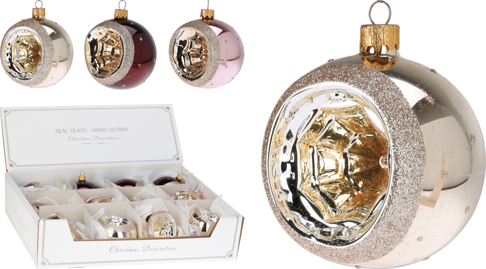 Szklana bombka retro lustrzana wklęśnięta – klasyczna ozdoba choinkowa