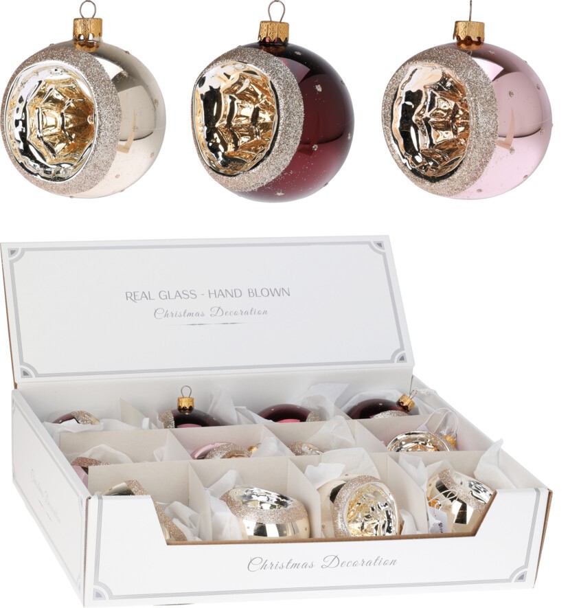 Szklana bombka retro lustrzana wklęśnięta – klasyczna ozdoba choinkowa