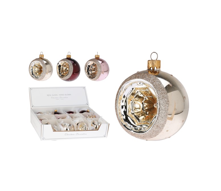 Szklana bombka retro lustrzana wklęśnięta – klasyczna ozdoba choinkowa