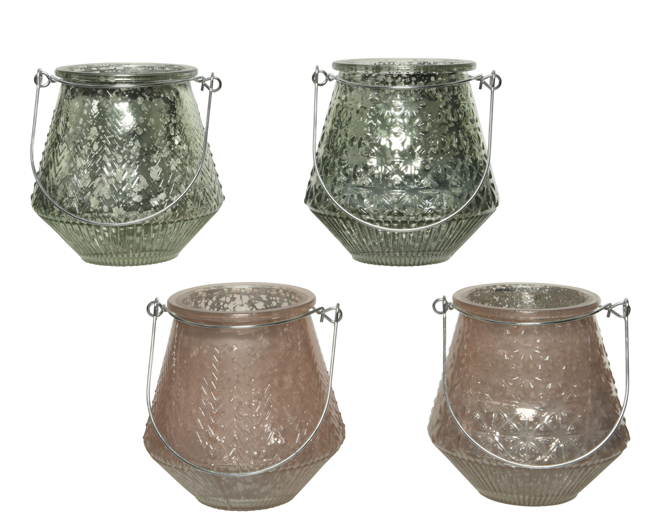 Szklany świecznik z metalową rączką dekoracja 10 cm