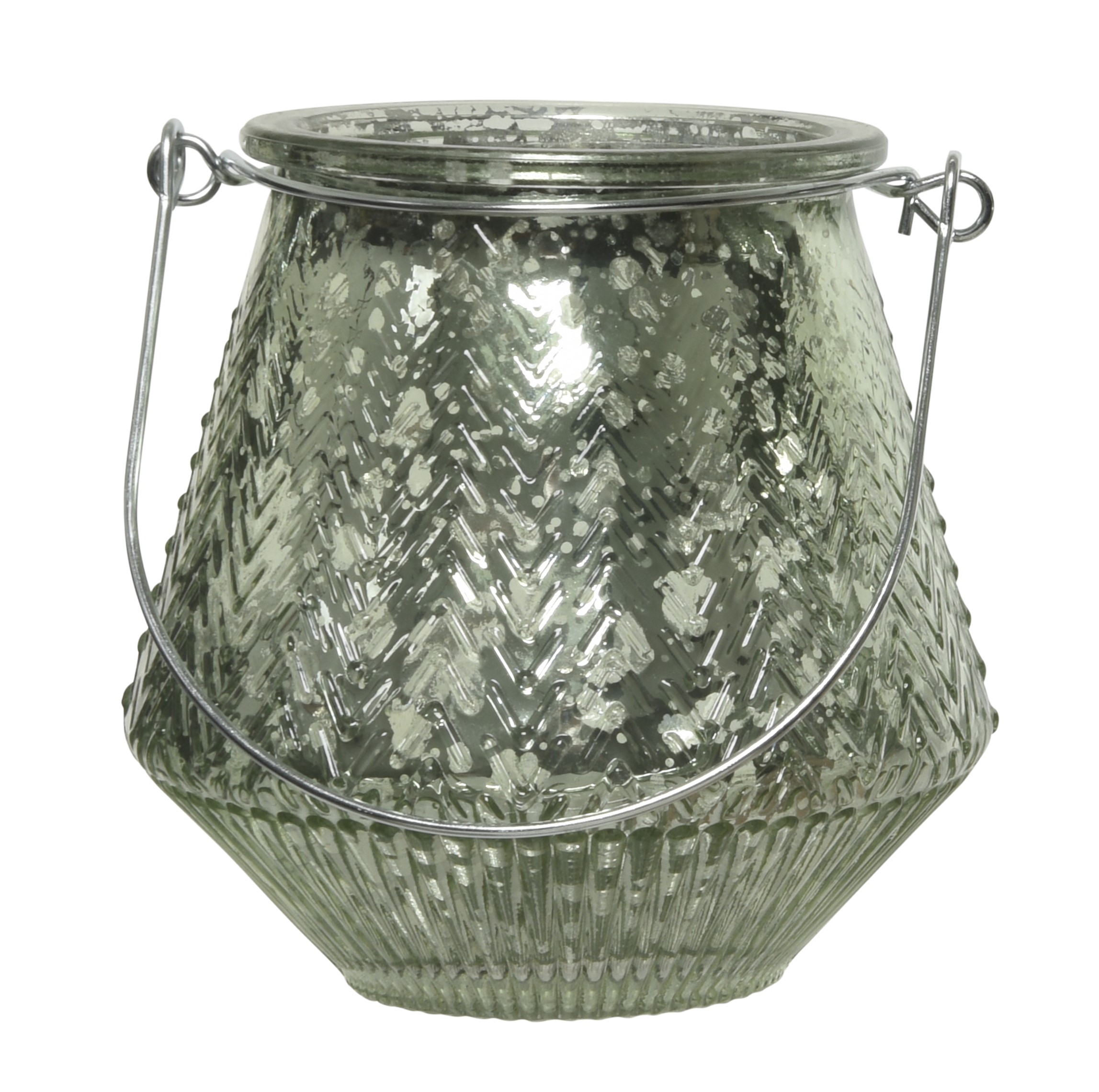 Szklany świecznik z metalową rączką dekoracja 10 cm