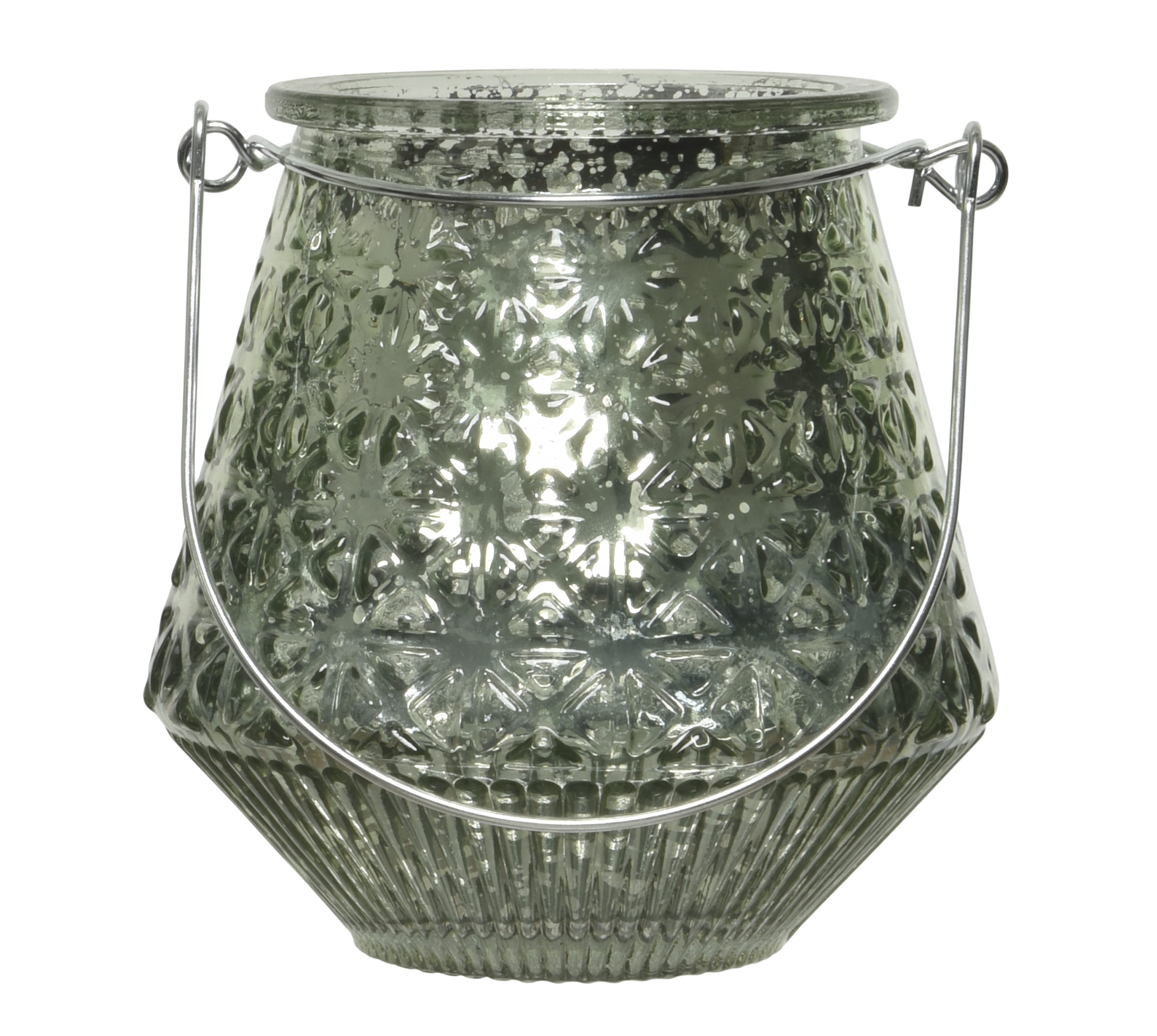 Szklany świecznik z metalową rączką dekoracja 10 cm