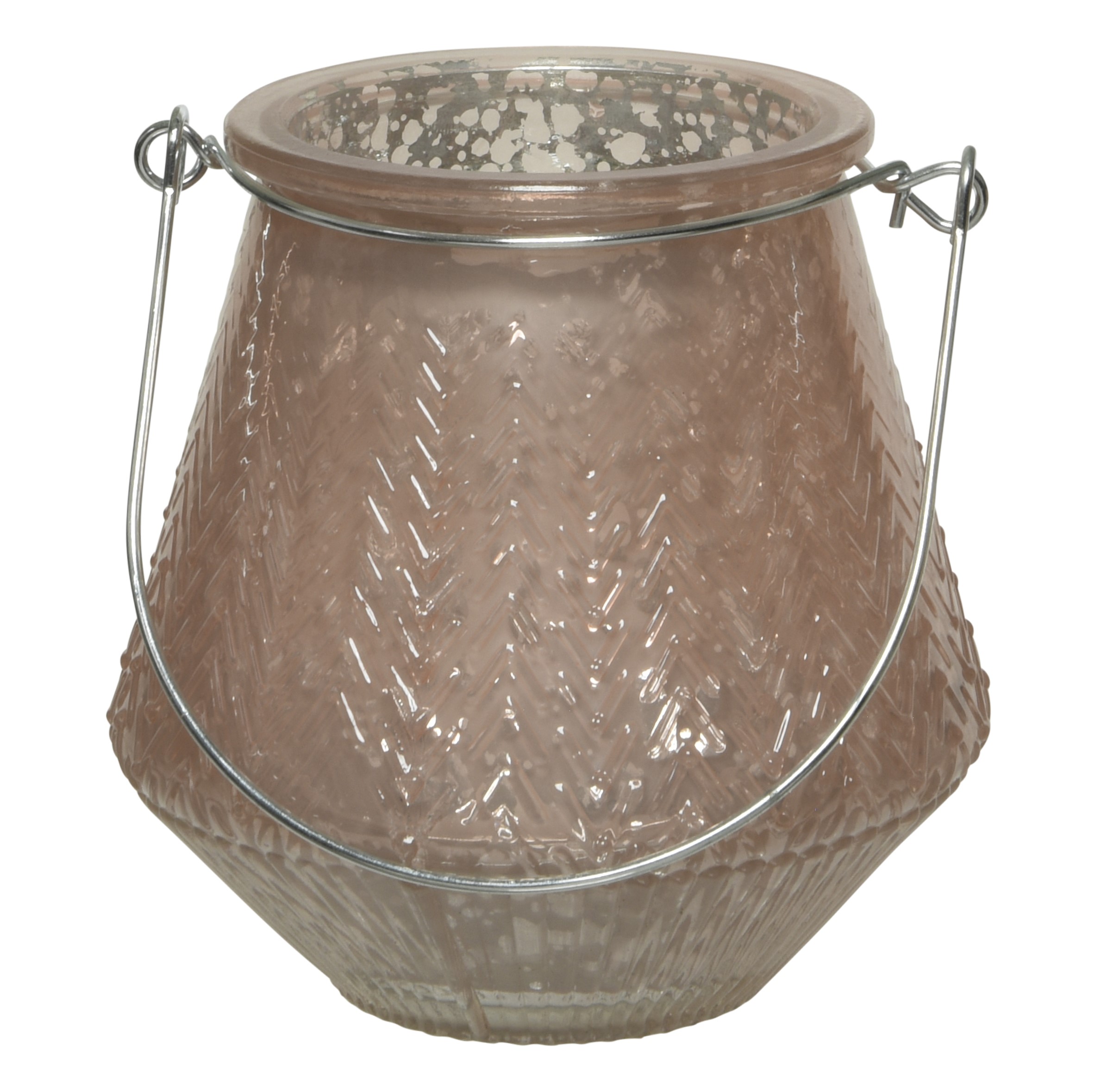 Szklany świecznik z metalową rączką dekoracja 10 cm