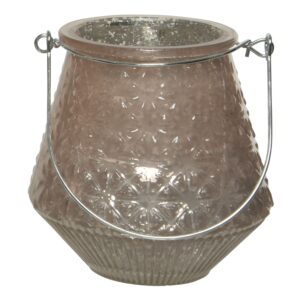 Szklany świecznik z metalową rączką dekoracja 10 cm