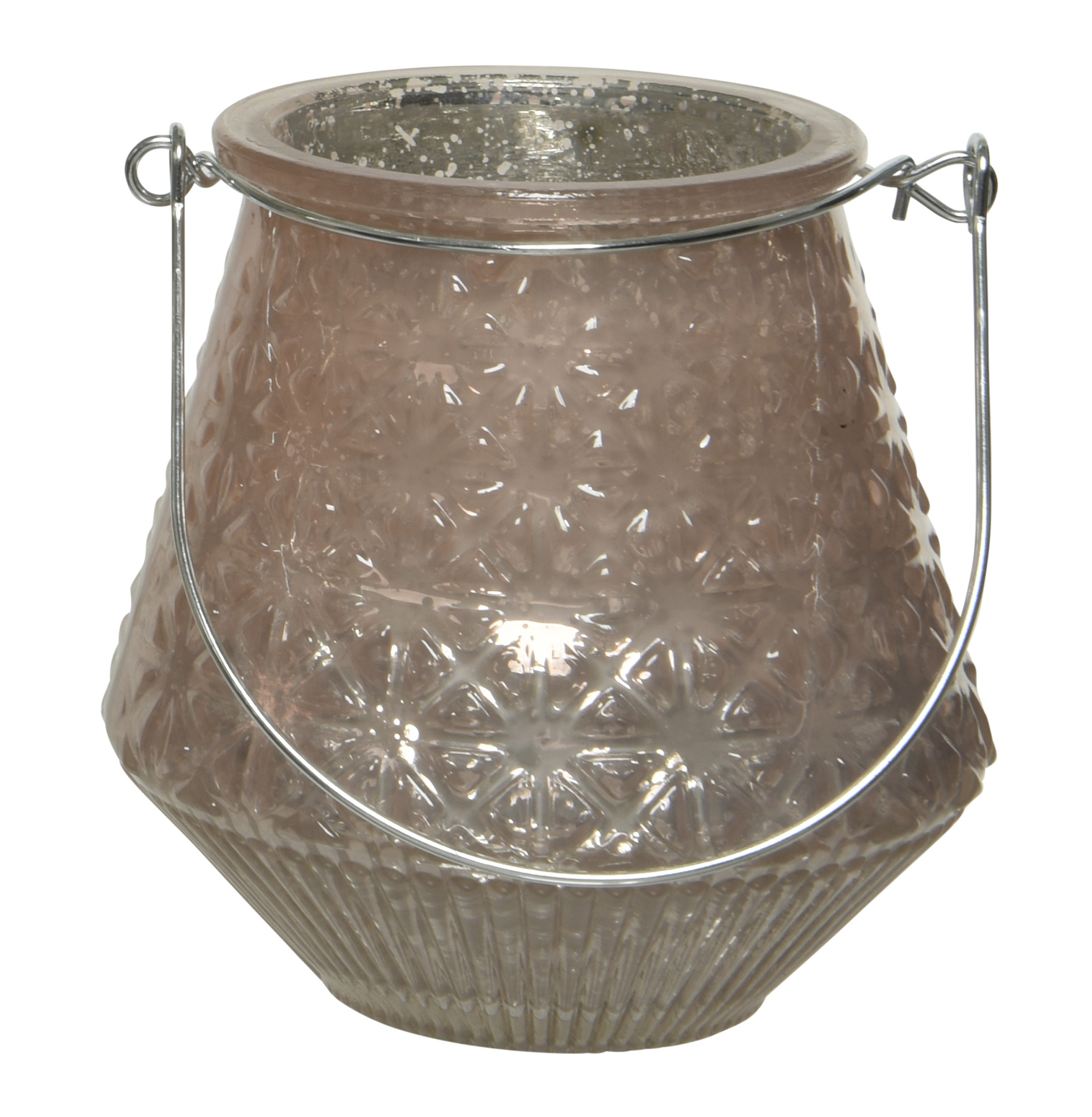 Szklany świecznik z metalową rączką dekoracja 10 cm