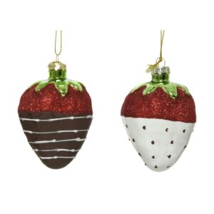 Zawieszka choinkowa truskawka z brokatem i czekoladą – świąteczna dekoracja