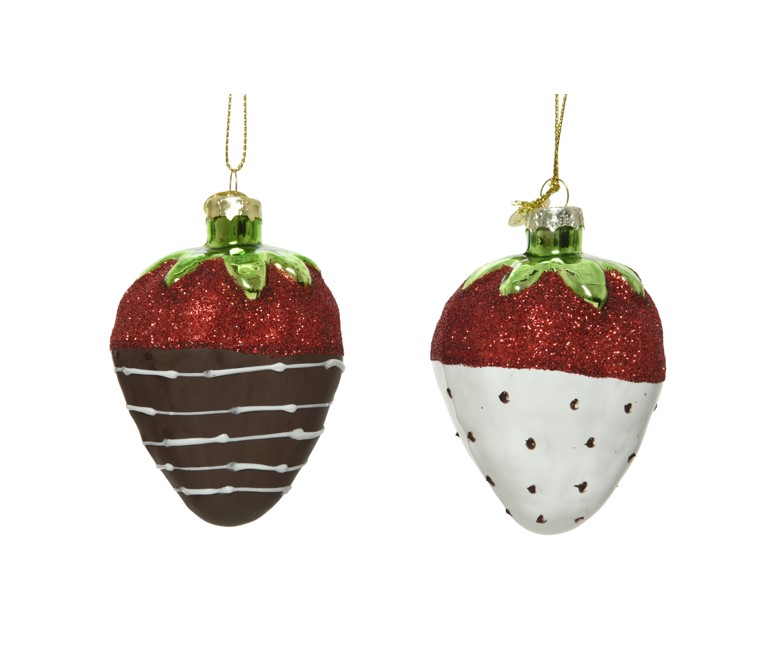 Zawieszka choinkowa truskawka z brokatem i czekoladą – świąteczna dekoracja