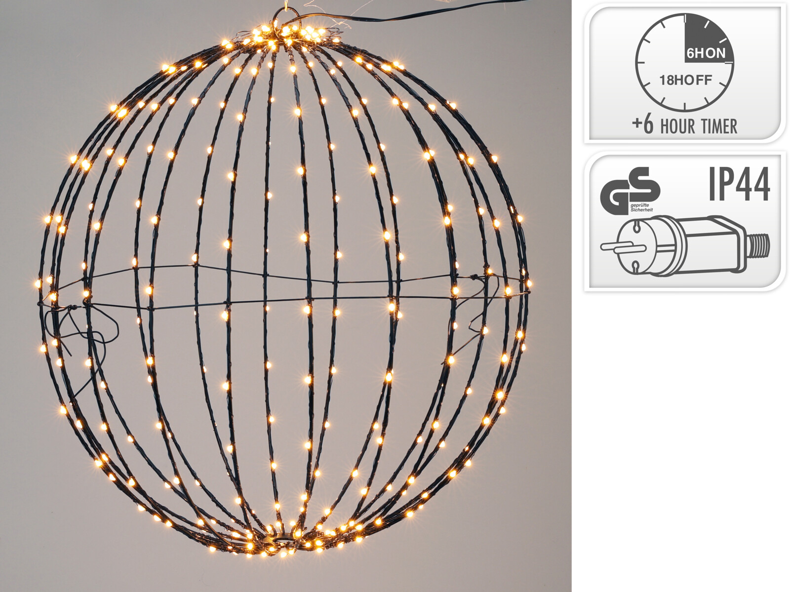 Składana kula LED 40 cm metalowa 240 białych diod – dekoracja świąteczna