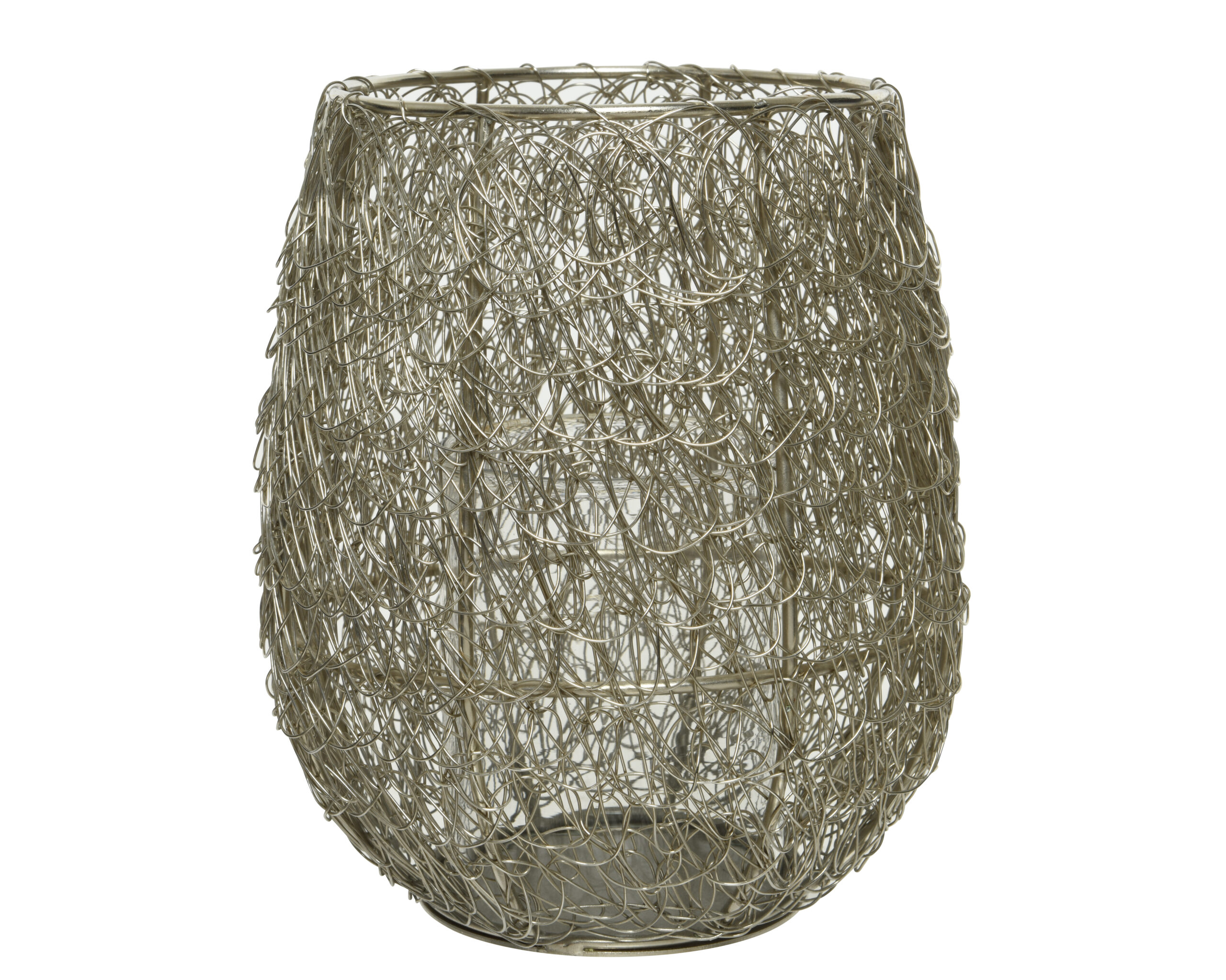 Srebrny świecznik z cienkiego drutu – lekka nowoczesna dekoracja stołu 16,5x19 cm