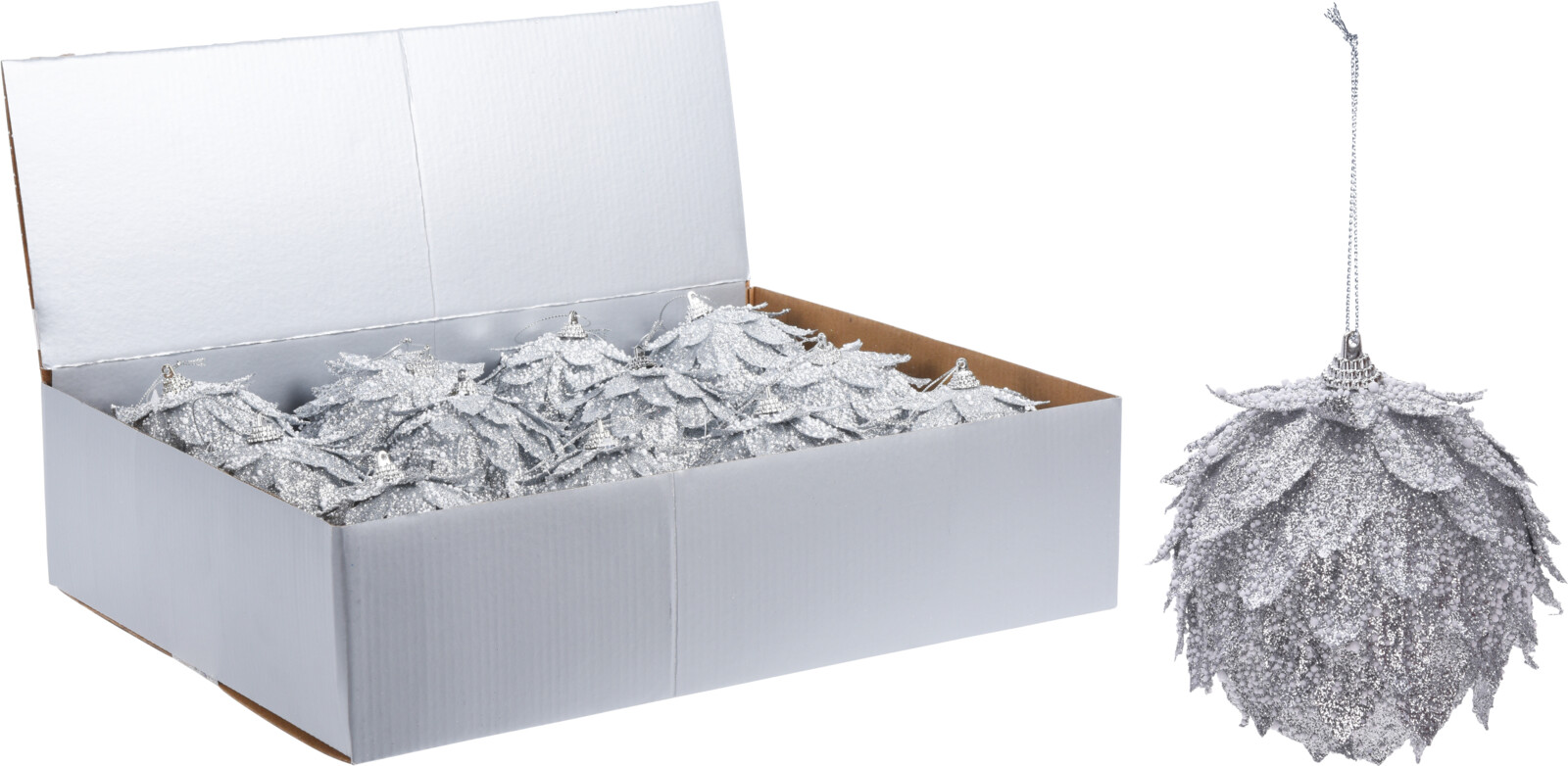 Srebrna bombka liść styropianowa 8 cm świąteczna dekoracja Boże Narodzenie