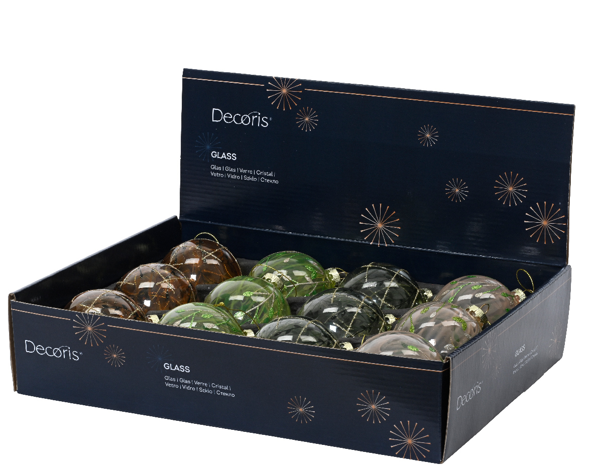 Brokatowa szklana bombka z listkami – stylowa ozdoba bożonarodzeniowa 8 cm