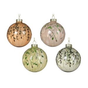 Brokatowa szklana bombka z listkami – stylowa ozdoba bożonarodzeniowa 8 cm