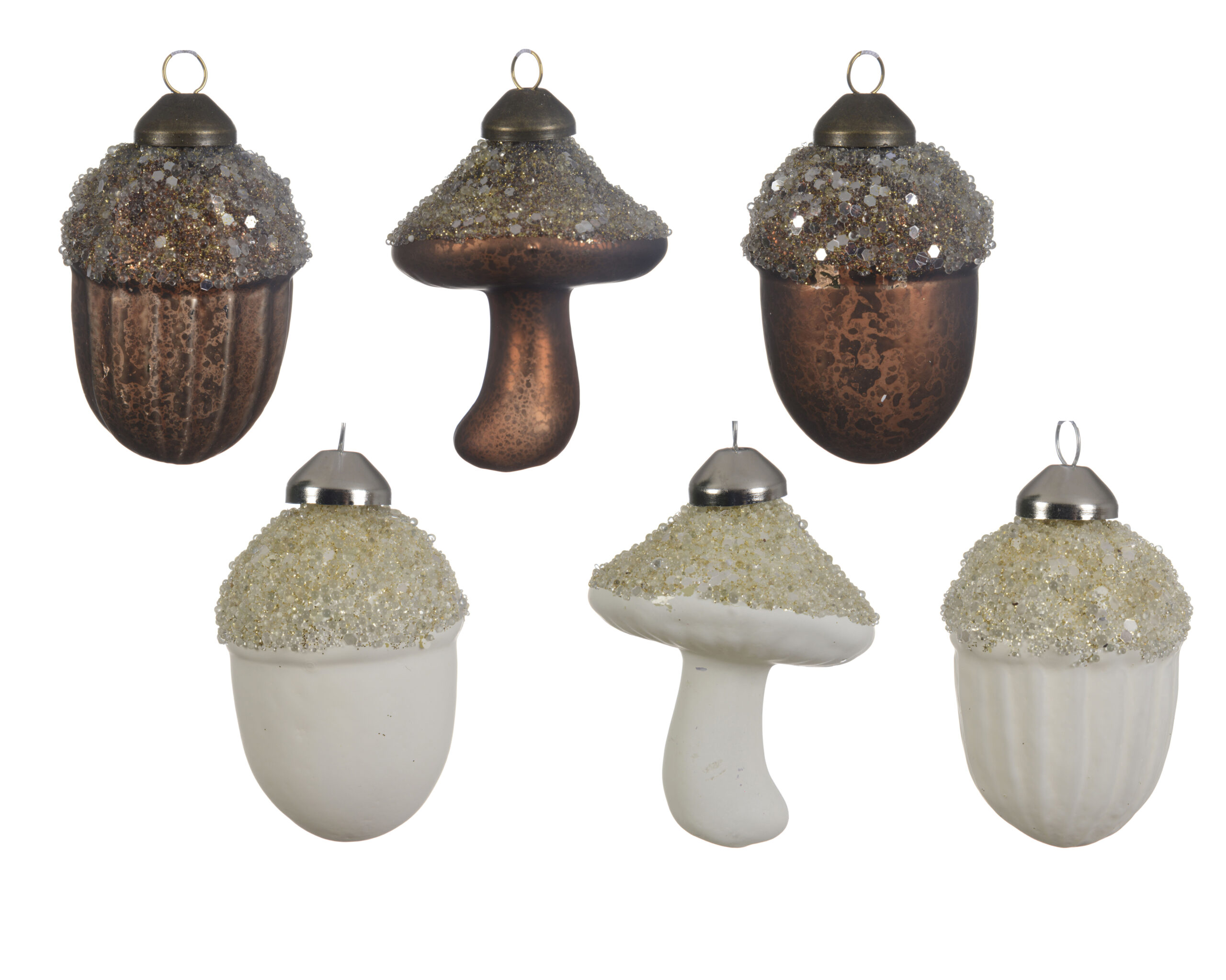 Szklana zawieszka choinkowa grzybek lub żołądź mleczne szkło świąteczna