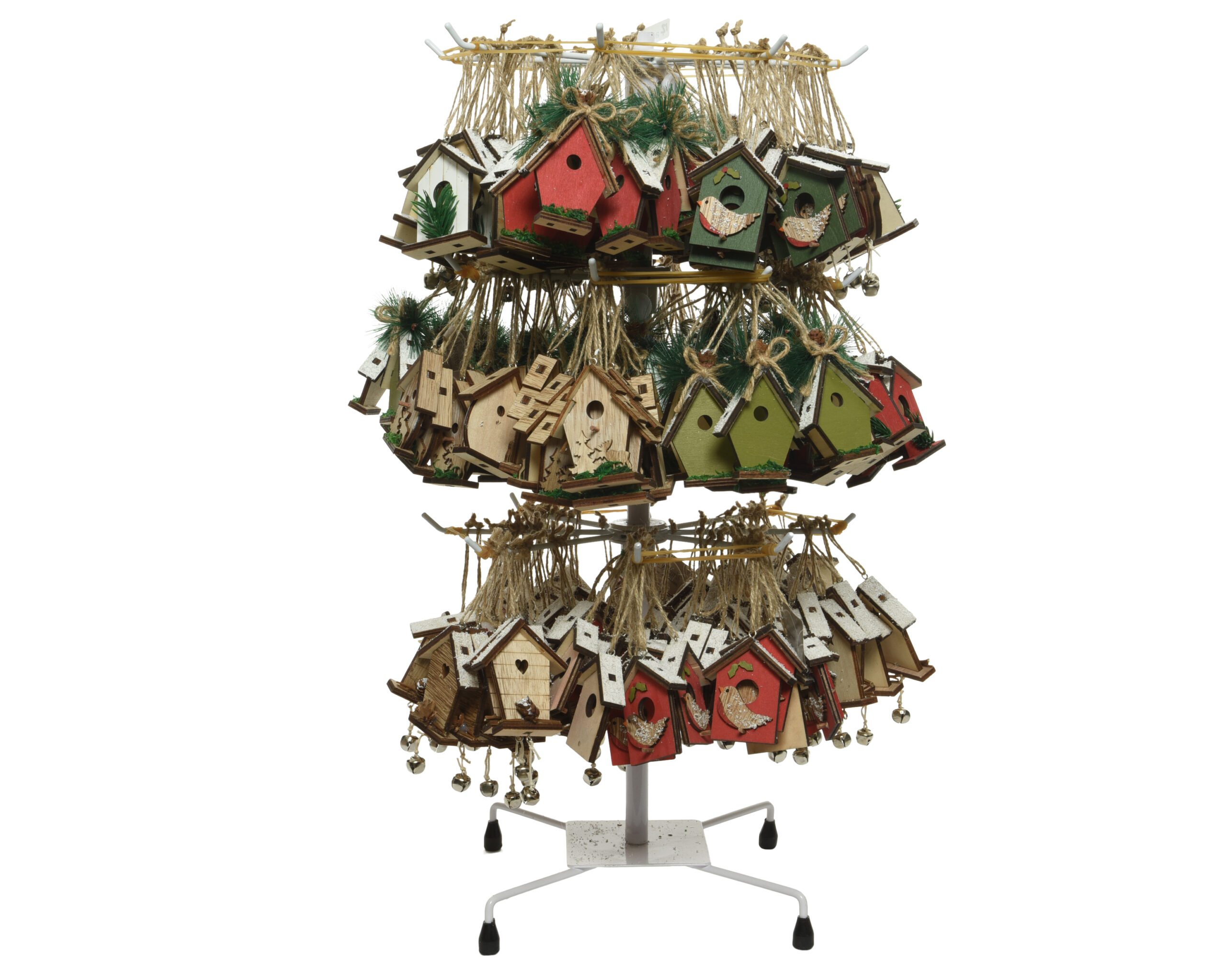 Drewniana zawieszka budka dla ptaszków – naturalna ozdoba choinkowa mix