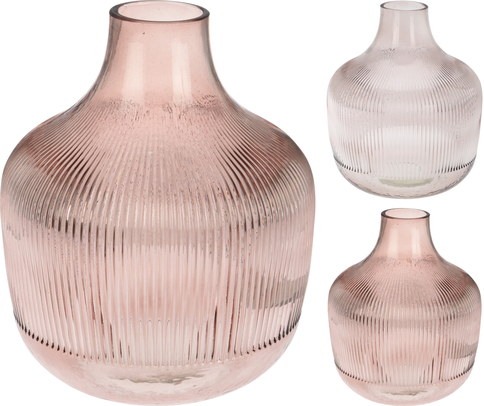 Wazon szklany różowy przezroczysty elegancki dekoracyjny do kwiatów 20x23 cm