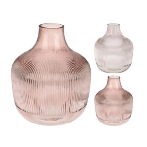 Wazon szklany różowy przezroczysty elegancki dekoracyjny do kwiatów 20×23 cm