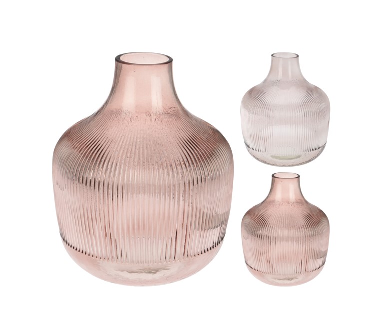 Wazon szklany różowy przezroczysty elegancki dekoracyjny do kwiatów 20x23 cm