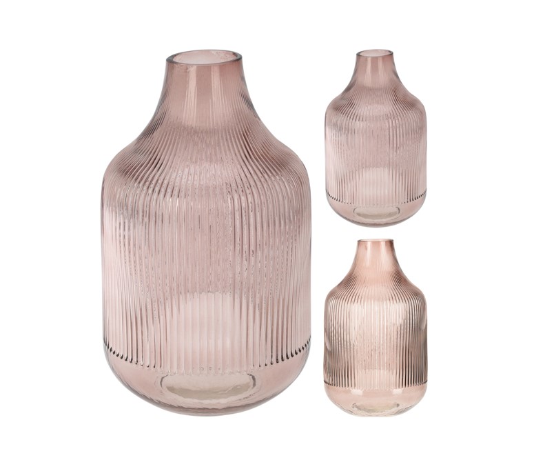 Wazon szklany różowy przezroczysty dekoracyjny do kwiatów 18x29 cm