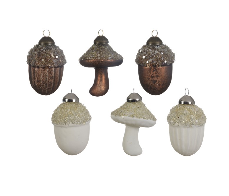 Szklana zawieszka choinkowa grzybek lub żołądź mleczne szkło świąteczna