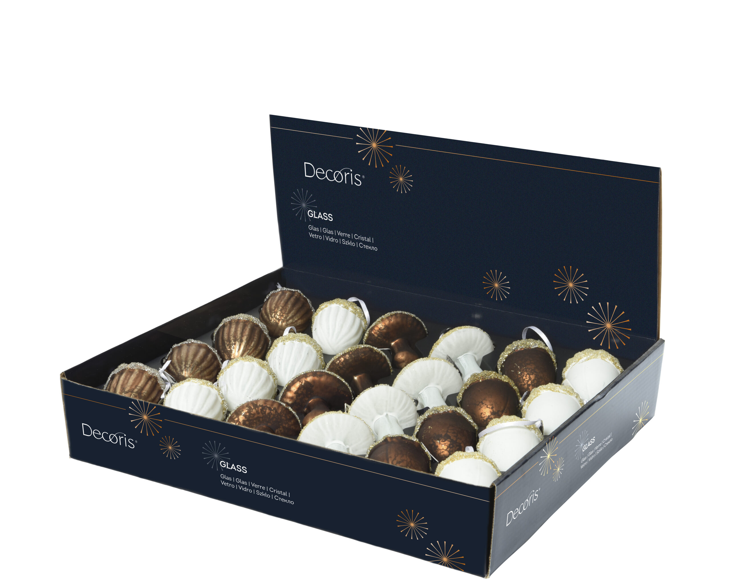 Szklana zawieszka choinkowa grzybek lub żołądź mleczne szkło świąteczna