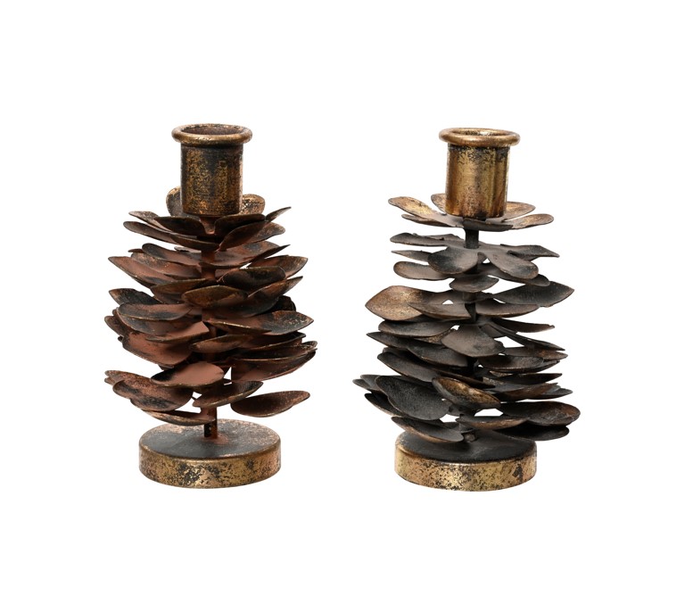 Świecznik metalowy szyszka – dekoracja stołu i wnętrza 12 cm