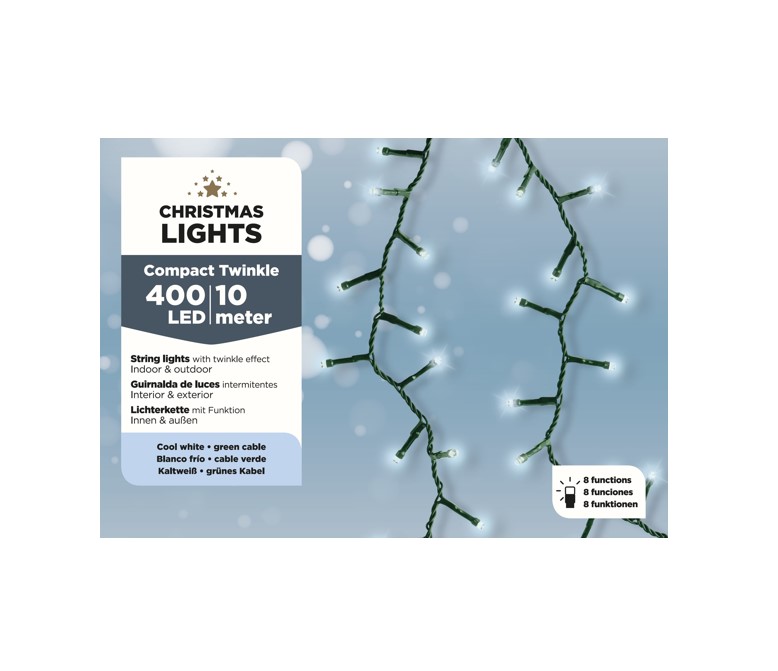 Lampki choinkowe białe światło zielony kabelek 400 LED 10 m