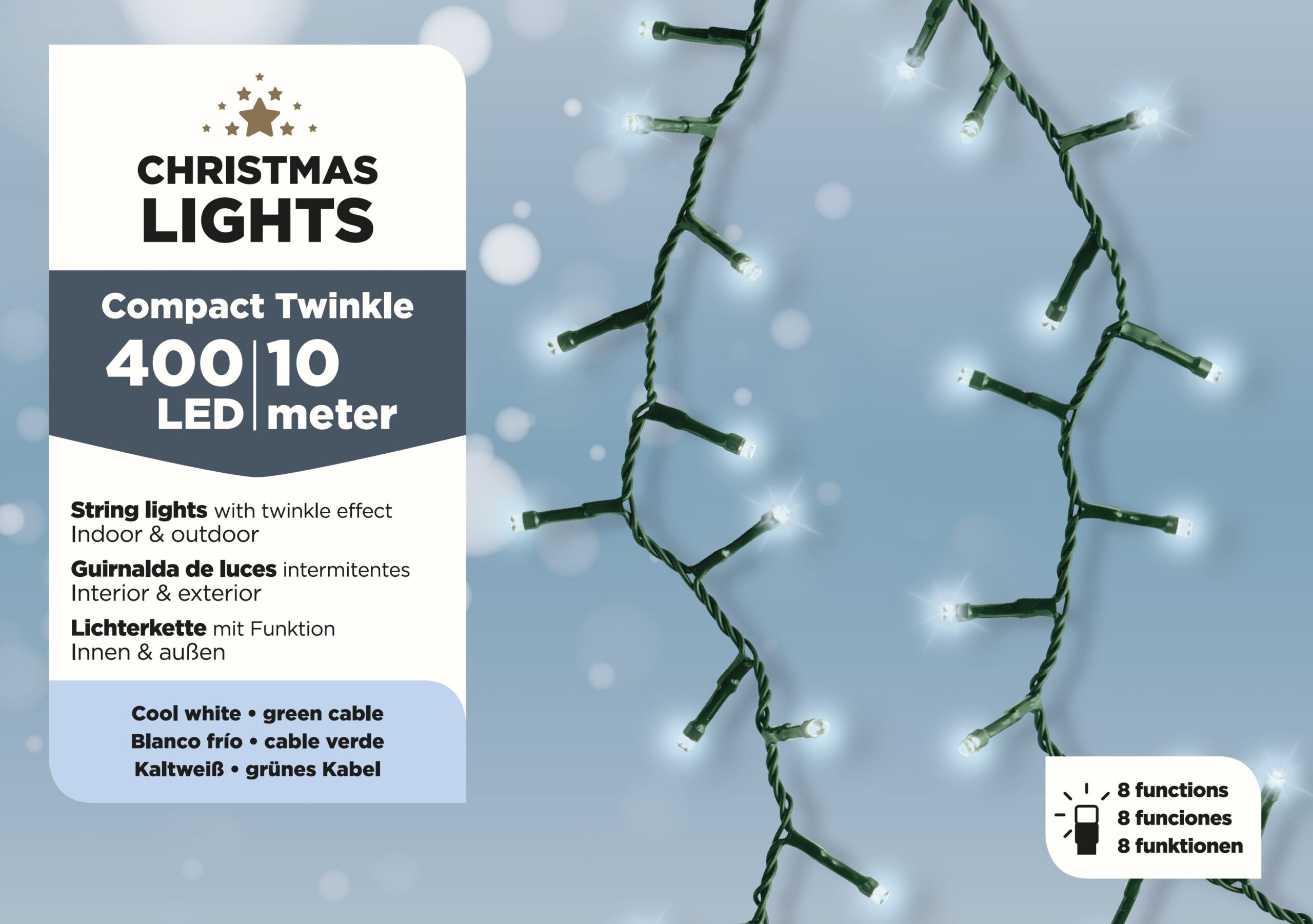 Lampki choinkowe białe światło zielony kabelek 400 LED 10 m