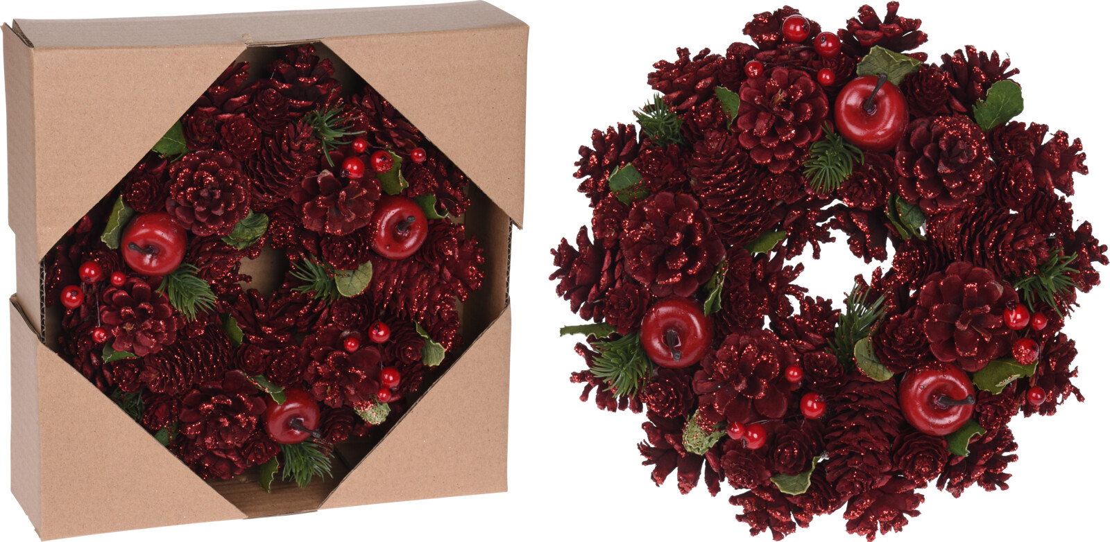 Wianek naturalny bordowy dekoracyjny na drzwi lub stół elegancka ozdoba