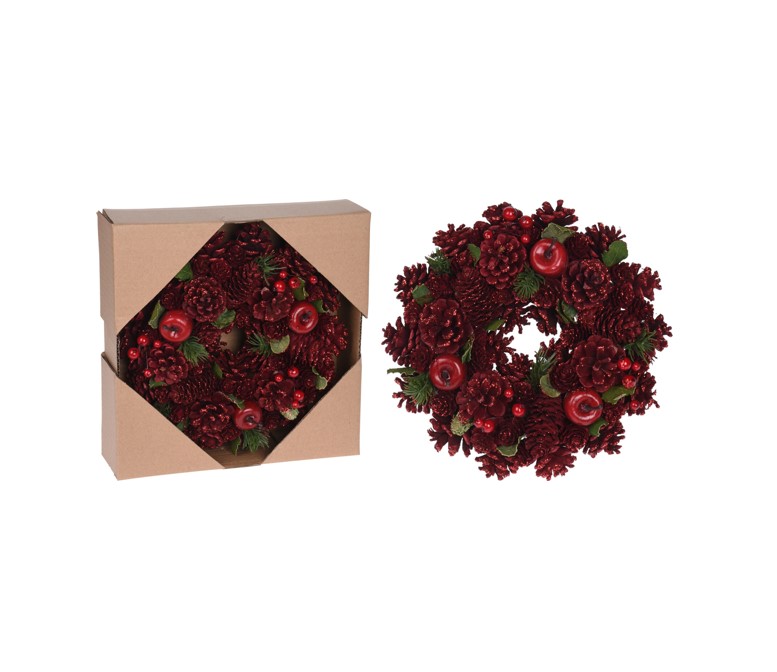 Wianek naturalny bordowy dekoracyjny na drzwi lub stół elegancka ozdoba