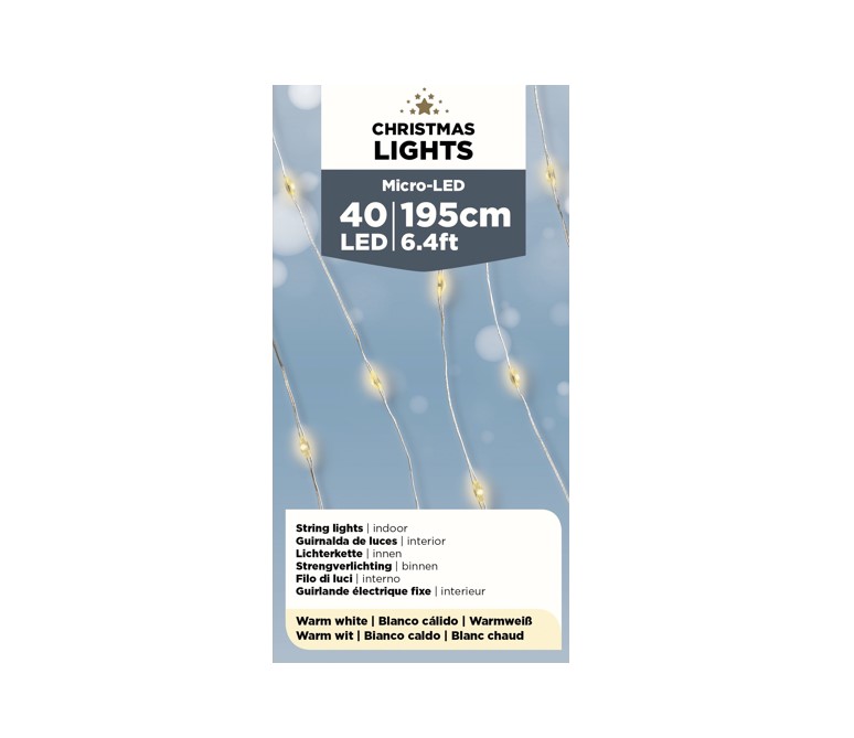 Lampki choinkowe ciepła biel MICRO LED 40 diod 195 cm
