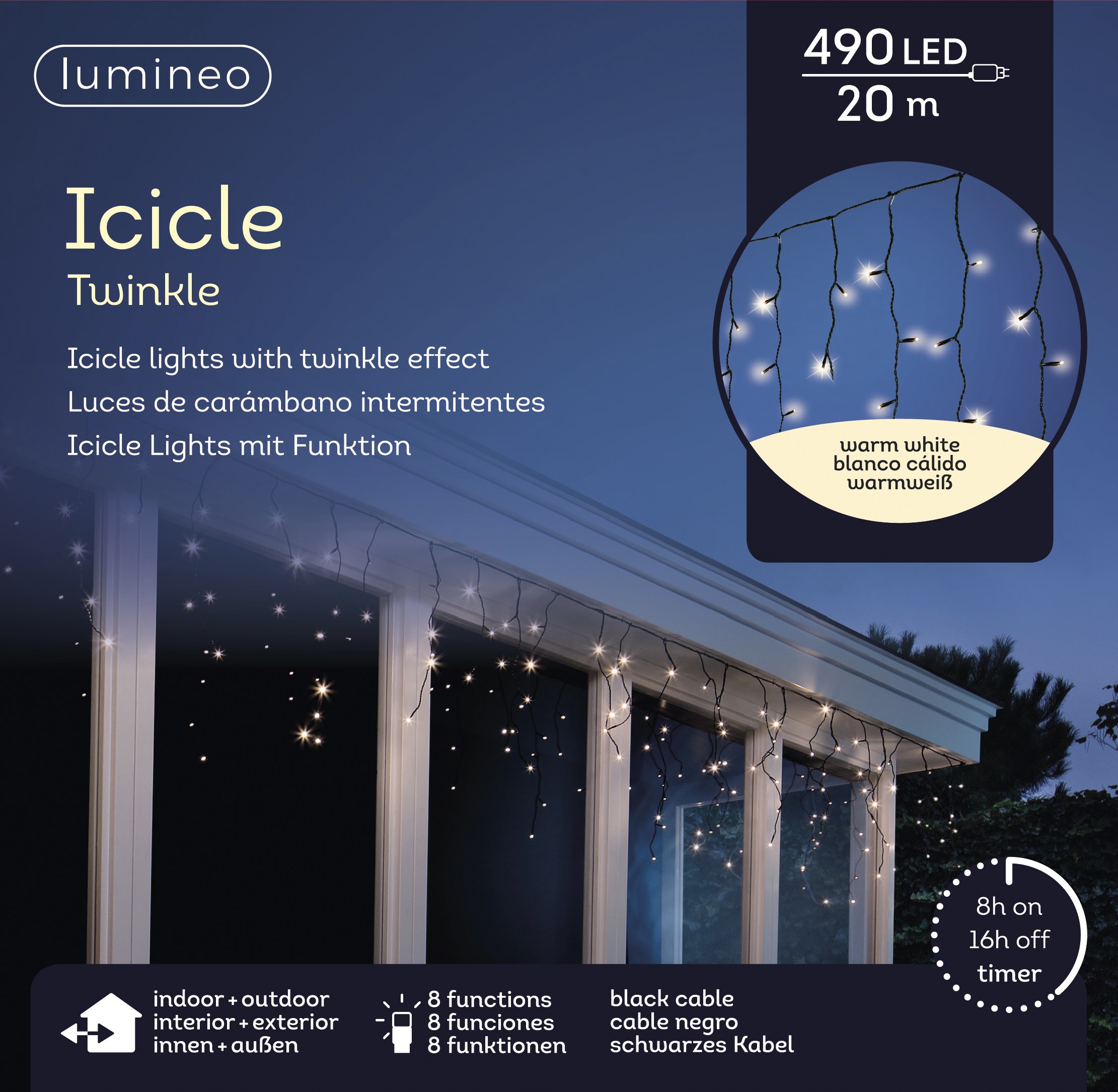 Kurtyna świetlna ciepłe białe światło 490 diod LED 20 m