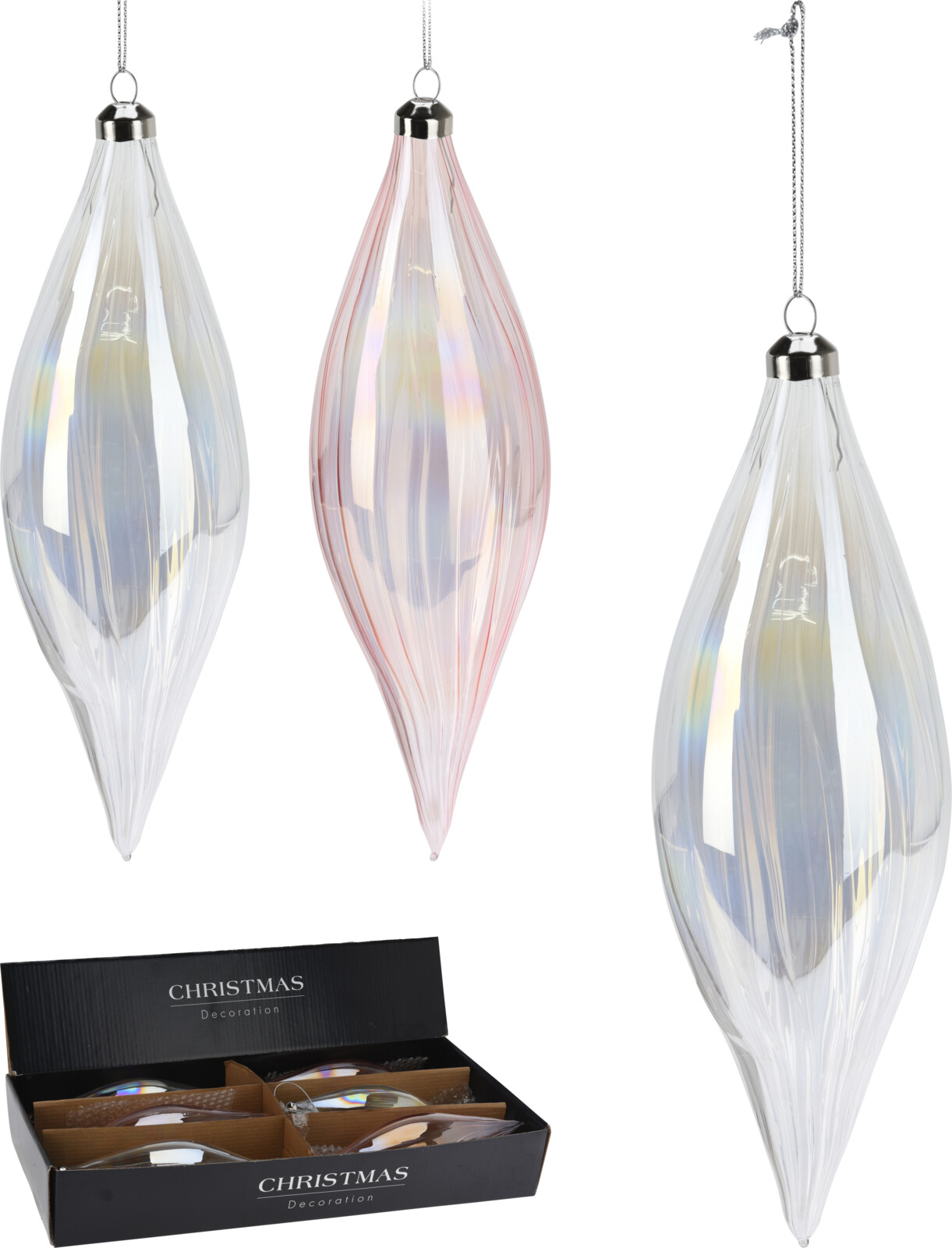 Szklana bombka świąteczna kropla przezroczysta dekoracja choinkowa 21 cm