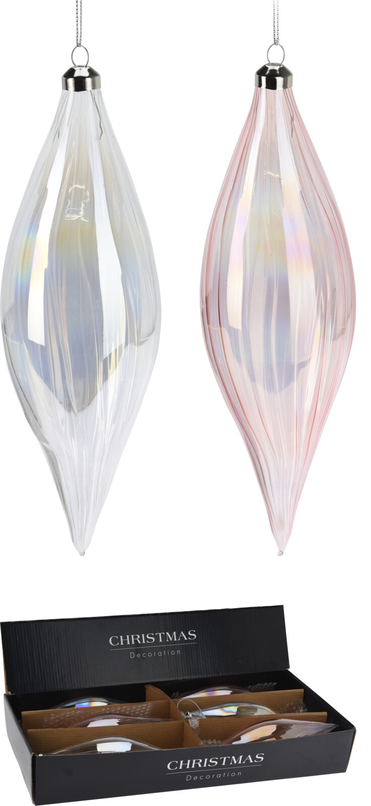 Szklana bombka świąteczna kropla przezroczysta dekoracja choinkowa 21 cm