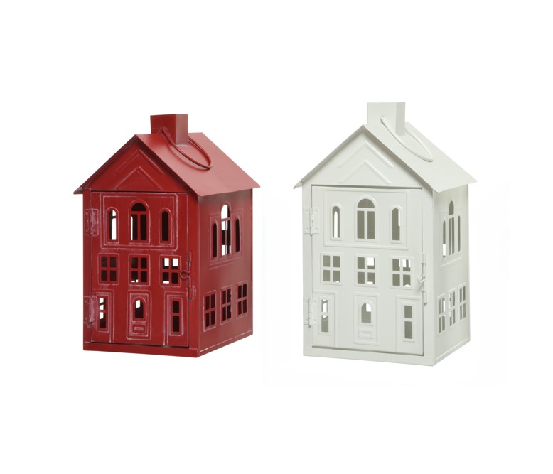 Latarnia metalowy domek LED dekoracja świąteczna czerwony lub biały