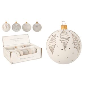 Kremowa szklana bombka ze złotym brokatem elegancka ozdoba choinkowa 10 cm