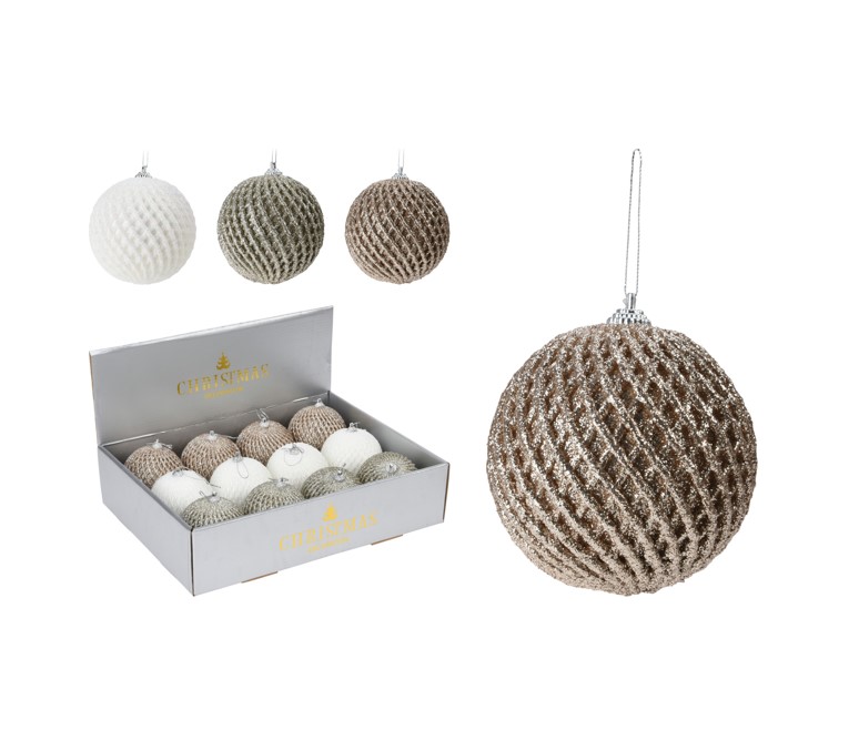 Elegancka bombka świąteczna pokryta brokatową siatką – subtelny połysk 8 cm