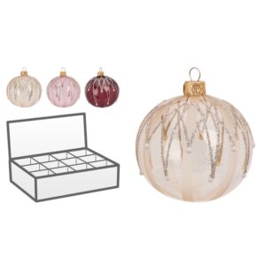 Szklana bombka choinkowa przezroczysta w brokatowe wzory ozdoba 8 cm