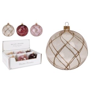 Przezroczysta szklana bombka w brokatowe wzory 10 cm