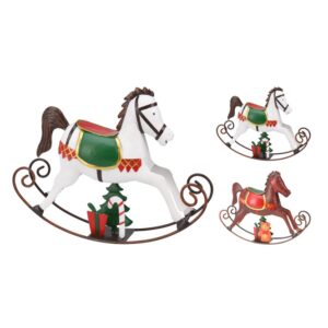 Figurka dekoracyjna metalowy konik na biegunach 34 cm elegancka dekoracja świąteczna vintage