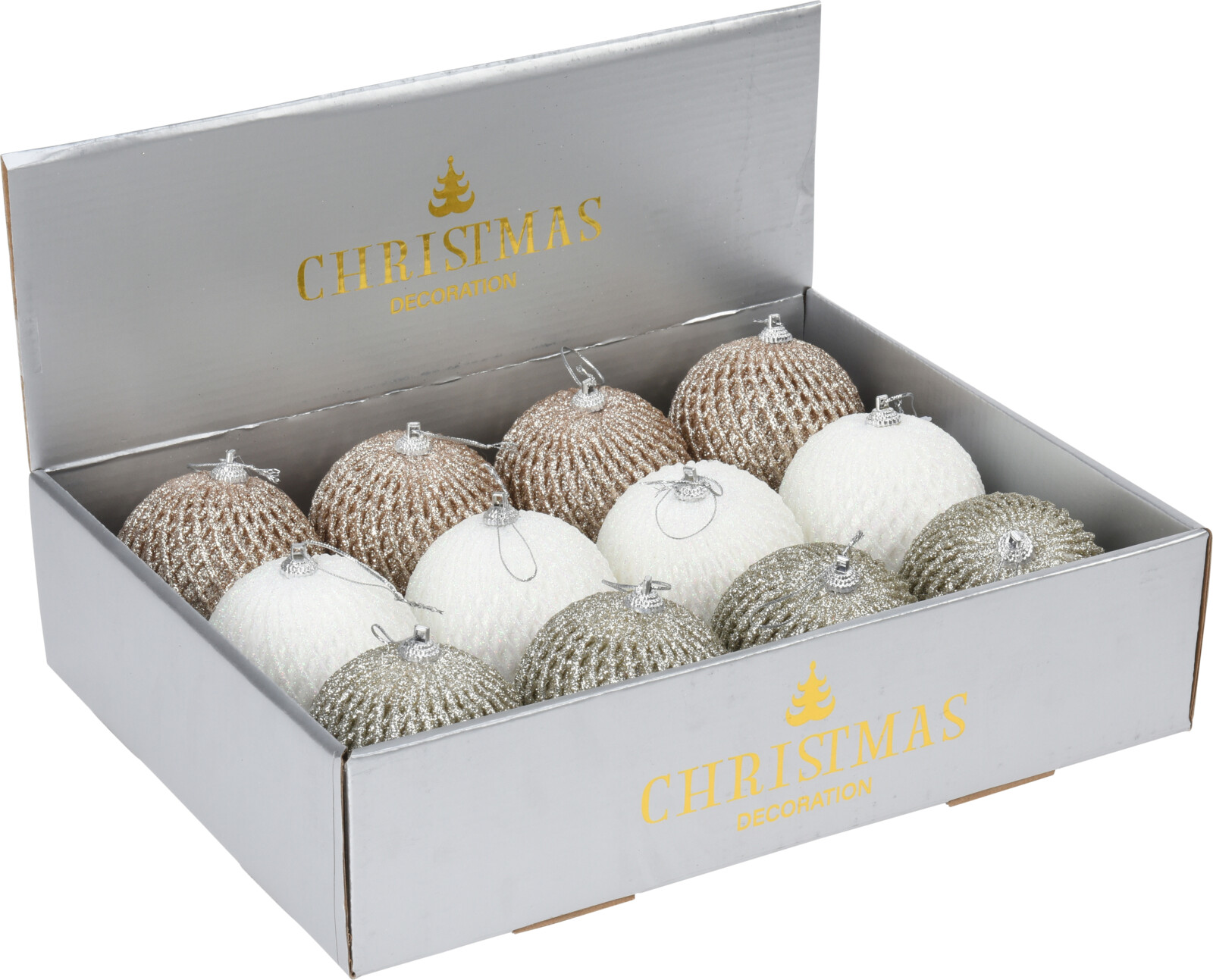 Elegancka bombka świąteczna pokryta brokatową siatką – subtelny połysk 8 cm