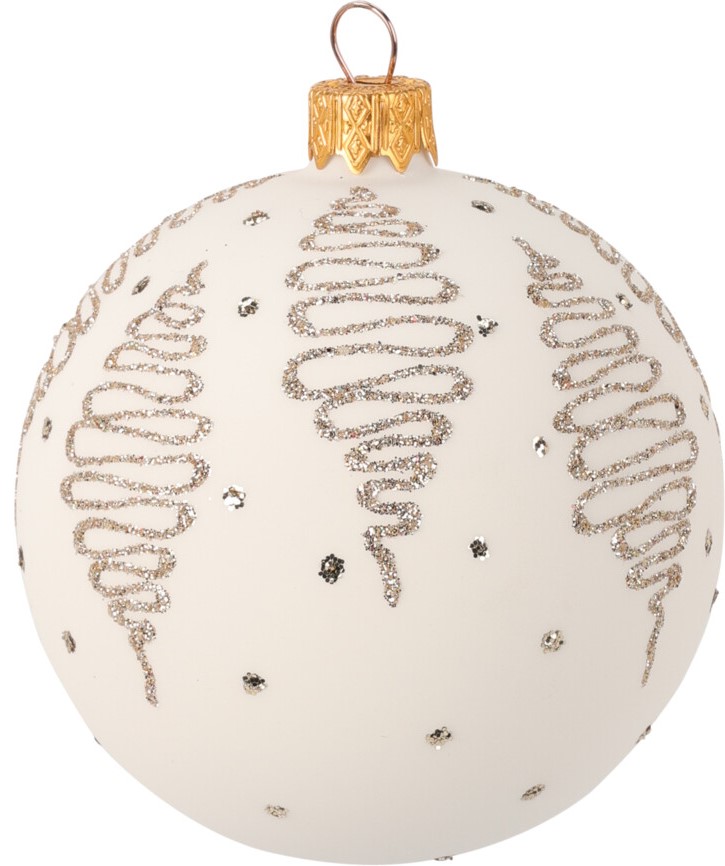 Kremowa szklana bombka ze złotym brokatem elegancka ozdoba choinkowa 10 cm