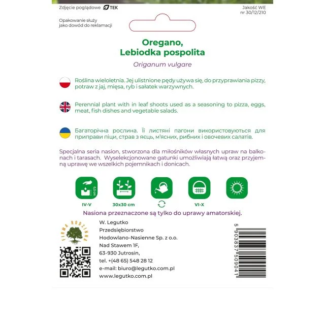 Nasiona Oregano, Lebiodka 5g