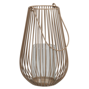 Lampion metalowy latarnia dekoracyjna beżowa 21x21x34,5 cm